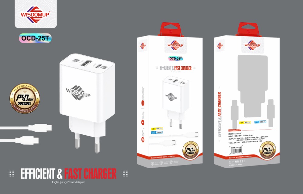 OCD-25 20W PD + 18W QC Dual Wall Charger with Cable