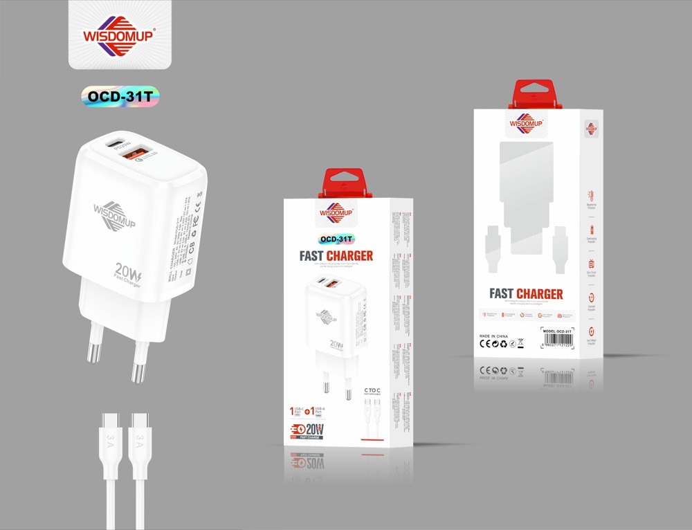 OCD-31 20W USB + USB-C Wall Charger with Cable